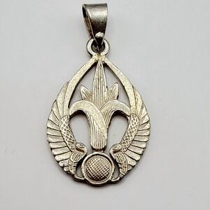 Antique Victorian Egyptian Silver Lilly Flower Serpents Pendant Hallmarked